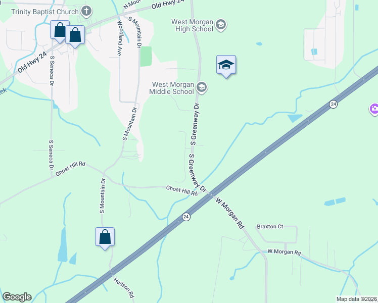 map of restaurants, bars, coffee shops, grocery stores, and more near 76 Hawthorn Way in Trinity