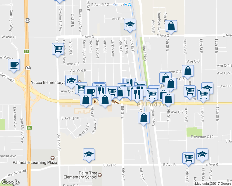 map of restaurants, bars, coffee shops, grocery stores, and more near in Lake Los Angeles