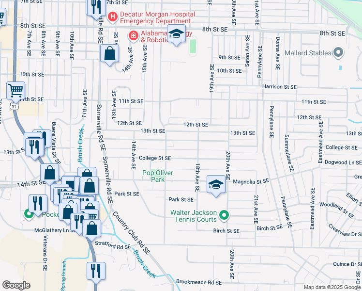 map of restaurants, bars, coffee shops, grocery stores, and more near 1615 North Street Southeast in Decatur