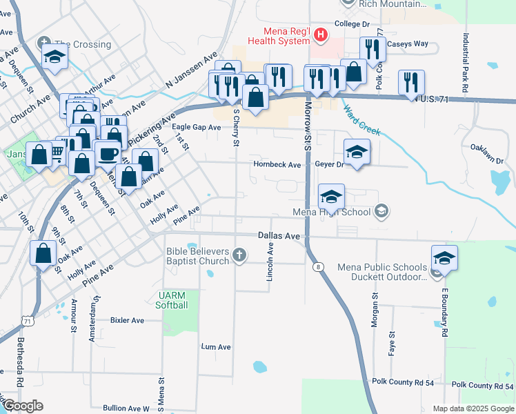map of restaurants, bars, coffee shops, grocery stores, and more near 600 Petros Avenue in Mena
