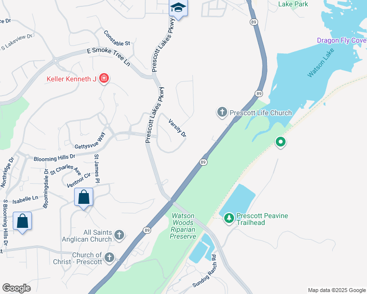 map of restaurants, bars, coffee shops, grocery stores, and more near 1490 Varsity Drive in Prescott