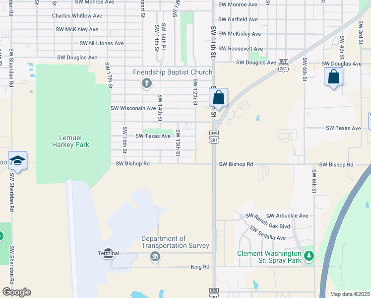 map of restaurants, bars, coffee shops, grocery stores, and more near 1223 Southwest Oklahoma Avenue in Lawton