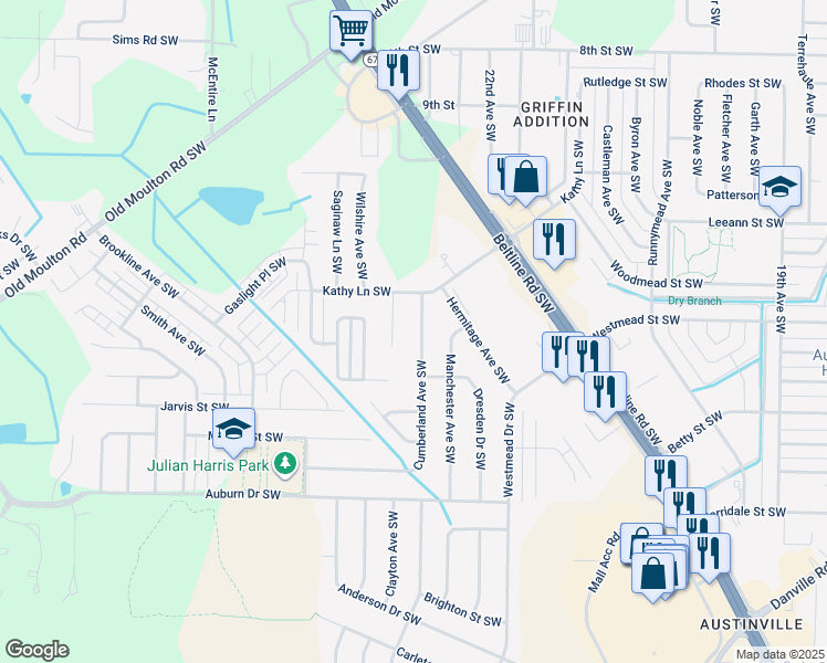 map of restaurants, bars, coffee shops, grocery stores, and more near 1809 Cumberland Avenue Southwest in Decatur