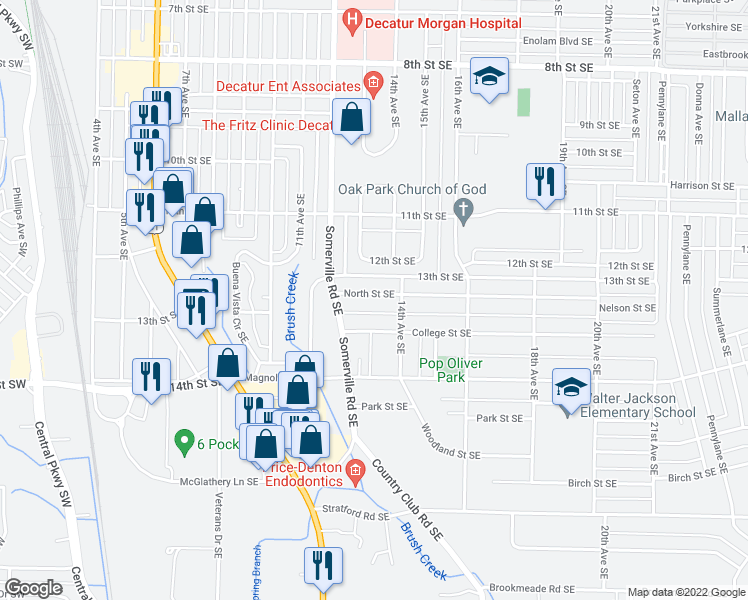map of restaurants, bars, coffee shops, grocery stores, and more near 1211 North Street Southeast in Decatur