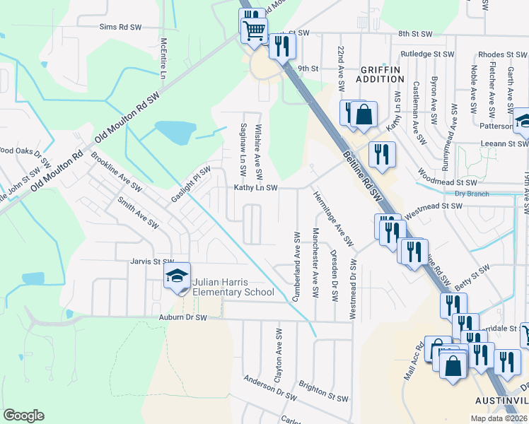 map of restaurants, bars, coffee shops, grocery stores, and more near 1811 Chandler Court Southwest in Decatur