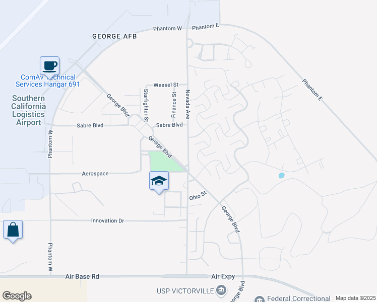 map of restaurants, bars, coffee shops, grocery stores, and more near 601-641 Utah Avenue in Victorville