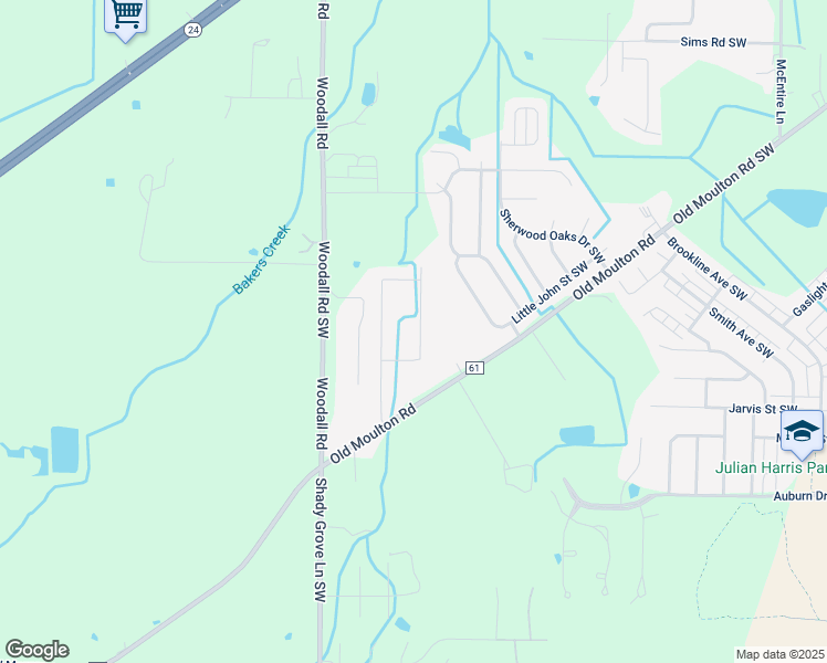 map of restaurants, bars, coffee shops, grocery stores, and more near 2921 Red Sunset Drive Southwest in Decatur