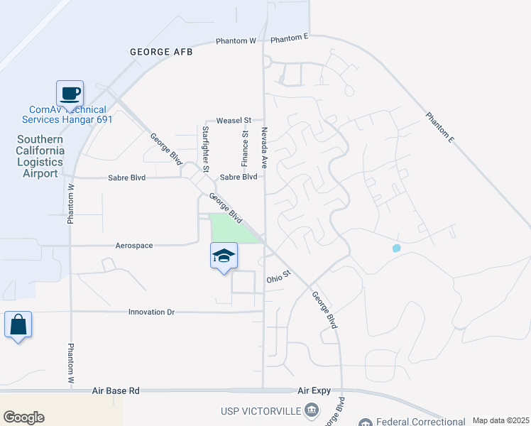 map of restaurants, bars, coffee shops, grocery stores, and more near Nevada Avenue in Victorville