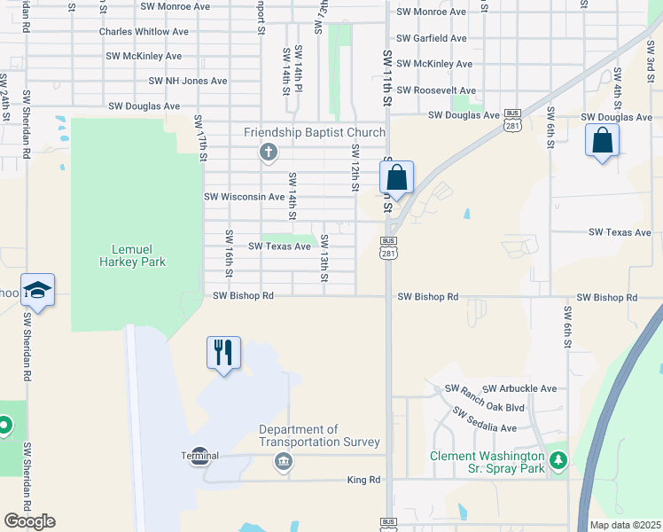 map of restaurants, bars, coffee shops, grocery stores, and more near 1223 Southwest Oklahoma Avenue in Lawton