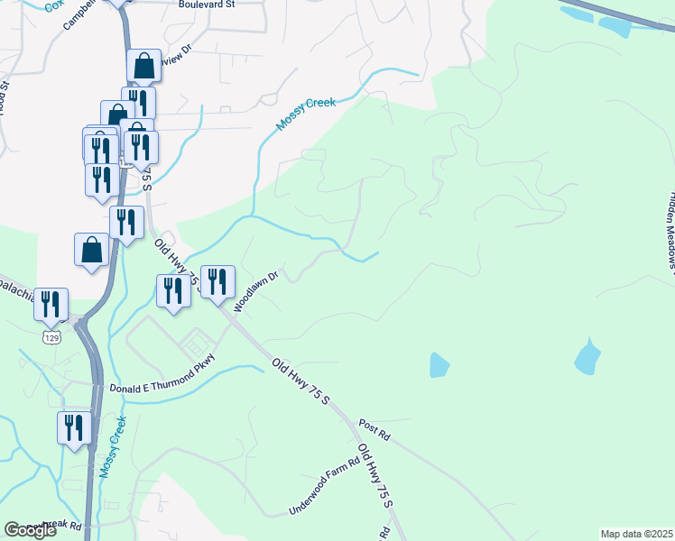 map of restaurants, bars, coffee shops, grocery stores, and more near 386 Woodlawn Drive in Cleveland