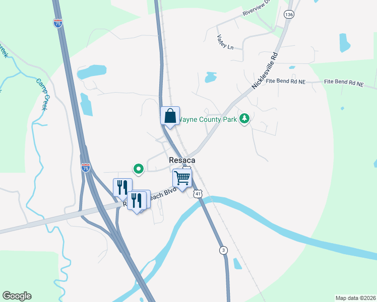 map of restaurants, bars, coffee shops, grocery stores, and more near in Resaca