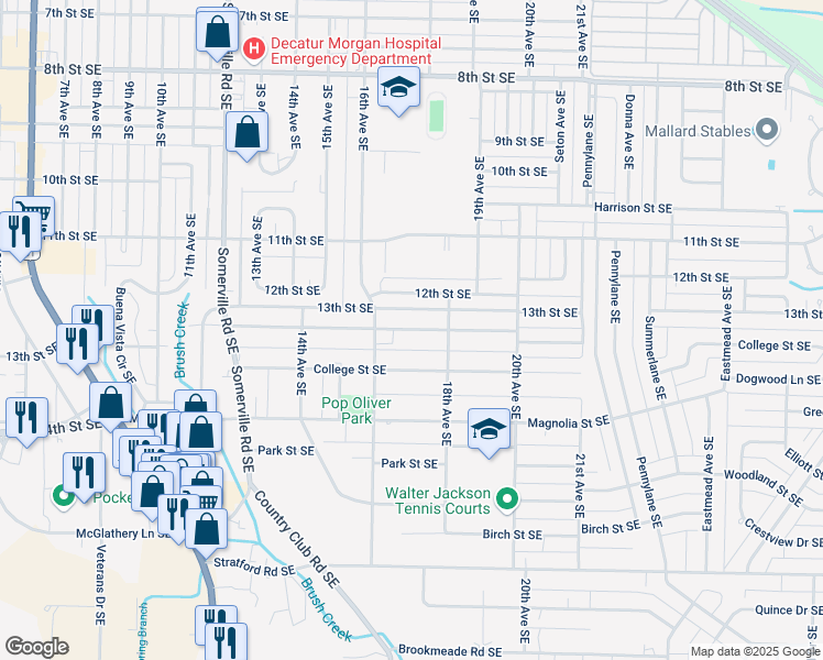 map of restaurants, bars, coffee shops, grocery stores, and more near 1615 North Street Southeast in Decatur