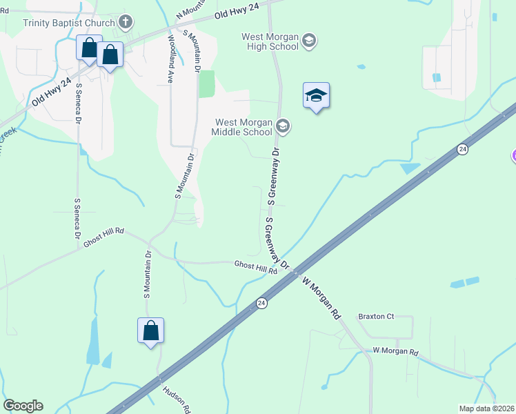 map of restaurants, bars, coffee shops, grocery stores, and more near 76 Hawthorn Way in Trinity