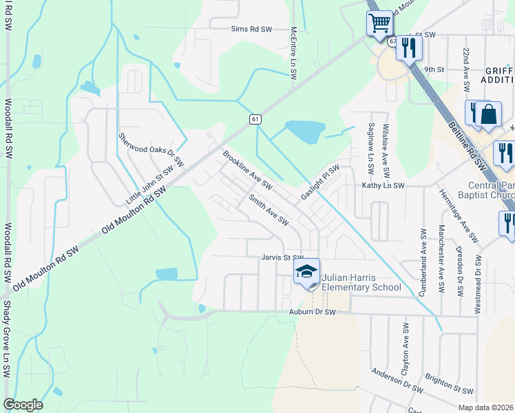 map of restaurants, bars, coffee shops, grocery stores, and more near 1409 Smith Avenue Southwest in Decatur