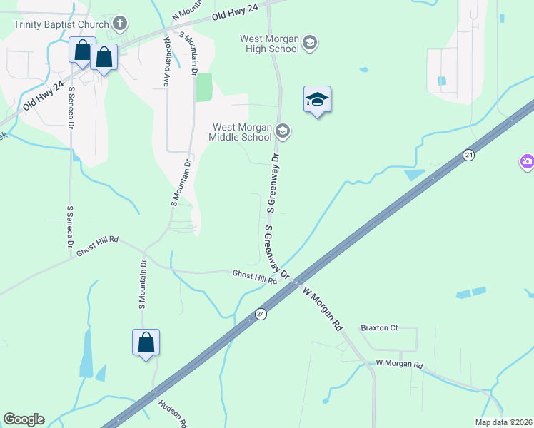 map of restaurants, bars, coffee shops, grocery stores, and more near 76 Hawthorn Way in Trinity