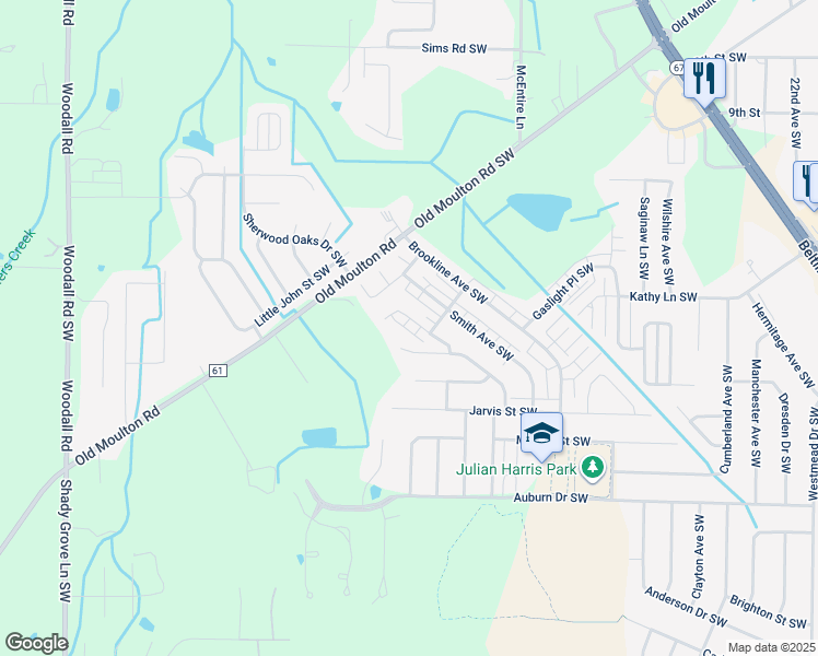 map of restaurants, bars, coffee shops, grocery stores, and more near 1213 Goldridge Drive Southwest in Decatur