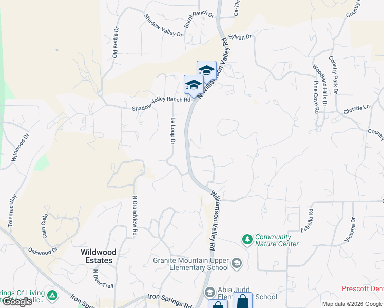 map of restaurants, bars, coffee shops, grocery stores, and more near 2325 Williamson Valley Road in Prescott
