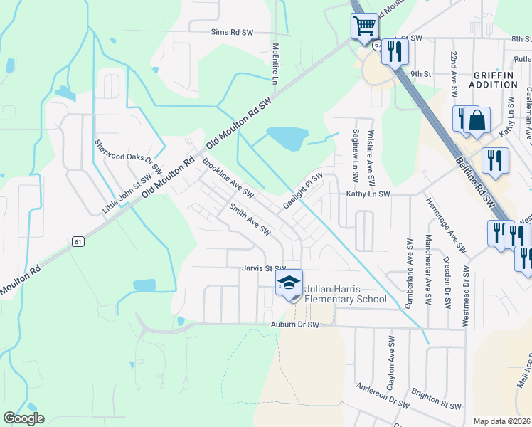 map of restaurants, bars, coffee shops, grocery stores, and more near 1416 Smith Avenue Southwest in Decatur