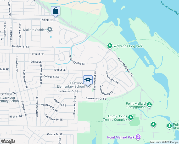 map of restaurants, bars, coffee shops, grocery stores, and more near 2607 13th Street Southeast in Decatur