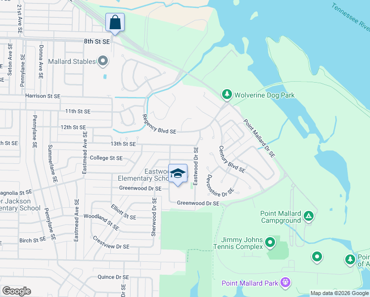 map of restaurants, bars, coffee shops, grocery stores, and more near 2607 13th Street Southeast in Decatur