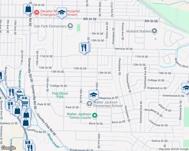 map of restaurants, bars, coffee shops, grocery stores, and more near 1815 North Street Southeast in Decatur