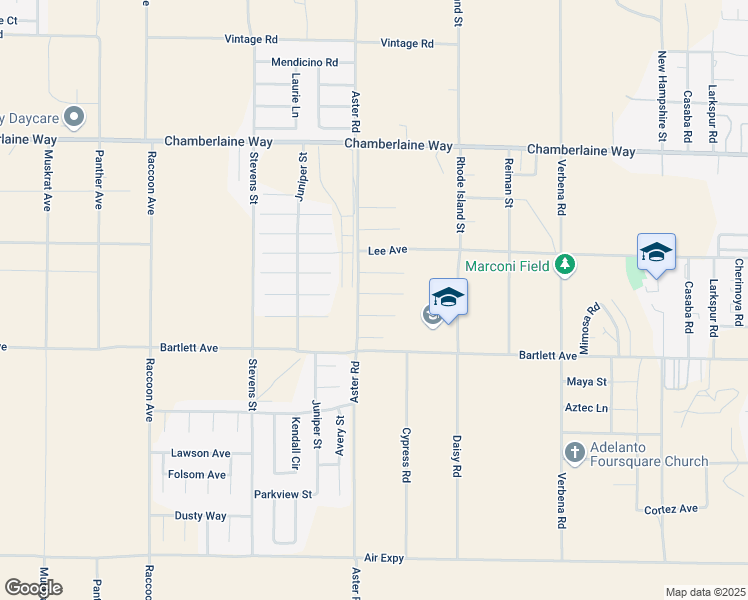map of restaurants, bars, coffee shops, grocery stores, and more near 10543 Florence Court in Adelanto
