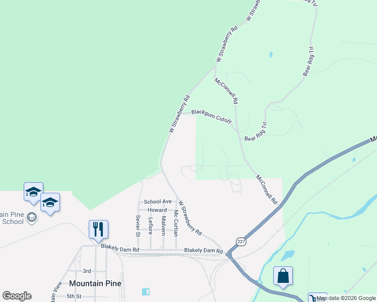 map of restaurants, bars, coffee shops, grocery stores, and more near 204 Loblolly Place in Mountain Pine