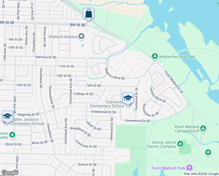 map of restaurants, bars, coffee shops, grocery stores, and more near 2505 13th Street Southeast in Decatur