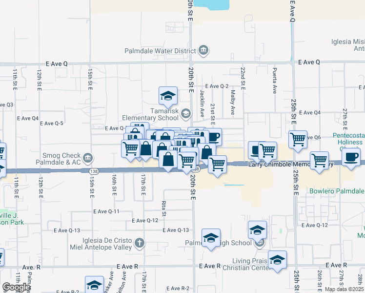 map of restaurants, bars, coffee shops, grocery stores, and more near 1820 East Avenue Q6 in Palmdale
