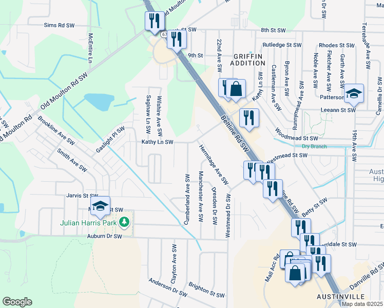 map of restaurants, bars, coffee shops, grocery stores, and more near 1809 Cumberland Avenue Southwest in Decatur