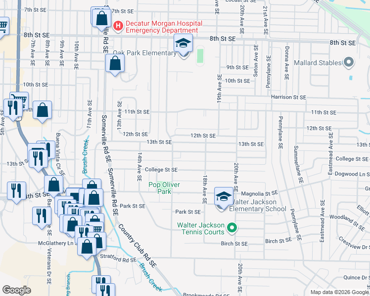 map of restaurants, bars, coffee shops, grocery stores, and more near 1615 North Street Southeast in Decatur