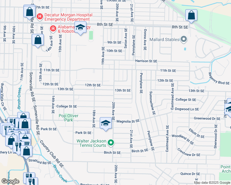 map of restaurants, bars, coffee shops, grocery stores, and more near 2001 13th Street Southeast in Decatur