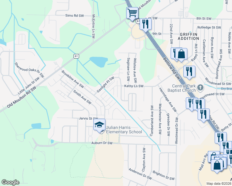 map of restaurants, bars, coffee shops, grocery stores, and more near 1827 Brownstone Avenue Southwest in Decatur