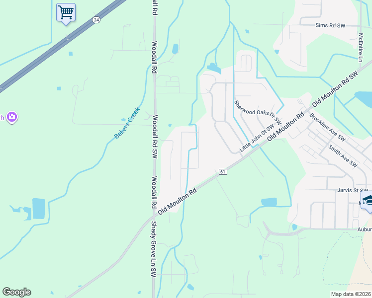 map of restaurants, bars, coffee shops, grocery stores, and more near 2921 Red Sunset Drive Southwest in Decatur
