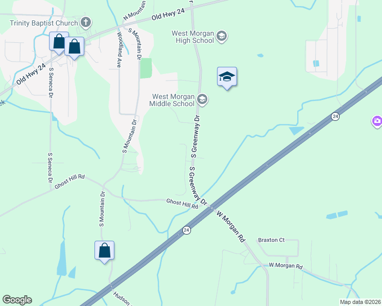 map of restaurants, bars, coffee shops, grocery stores, and more near 76 Hawthorn Way in Trinity