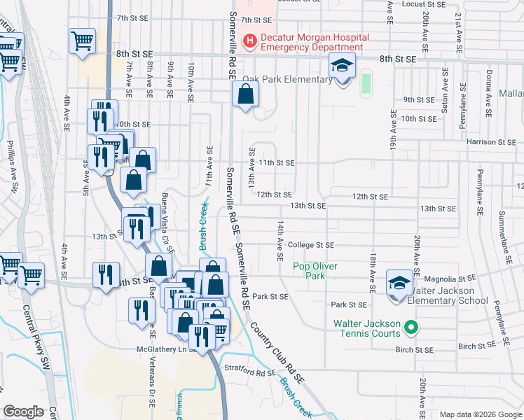 map of restaurants, bars, coffee shops, grocery stores, and more near 1209 North Street Southeast in Decatur
