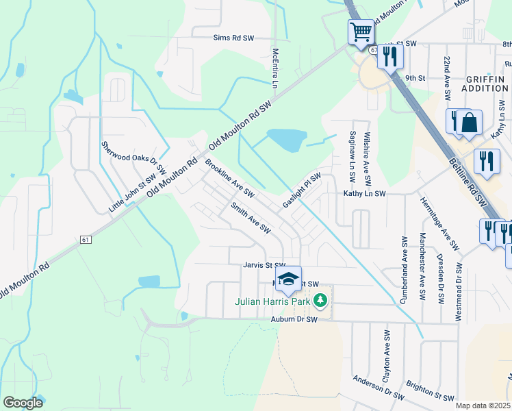 map of restaurants, bars, coffee shops, grocery stores, and more near 1416 Smith Avenue Southwest in Decatur