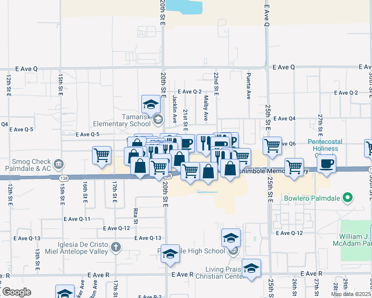 map of restaurants, bars, coffee shops, grocery stores, and more near East Avenue Q6 in Palmdale