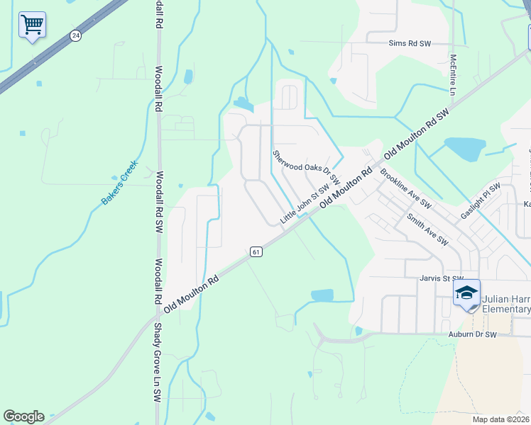 map of restaurants, bars, coffee shops, grocery stores, and more near 1705 Lake Pointe Drive Southwest in Decatur