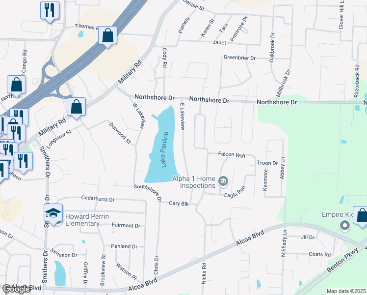 map of restaurants, bars, coffee shops, grocery stores, and more near 2009a East Lakeview in Benton