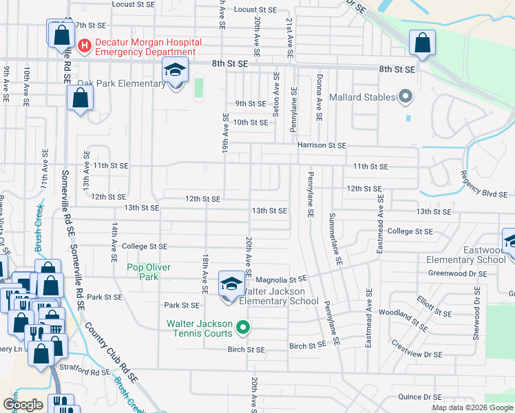 map of restaurants, bars, coffee shops, grocery stores, and more near 2003 12th Street Southeast in Decatur