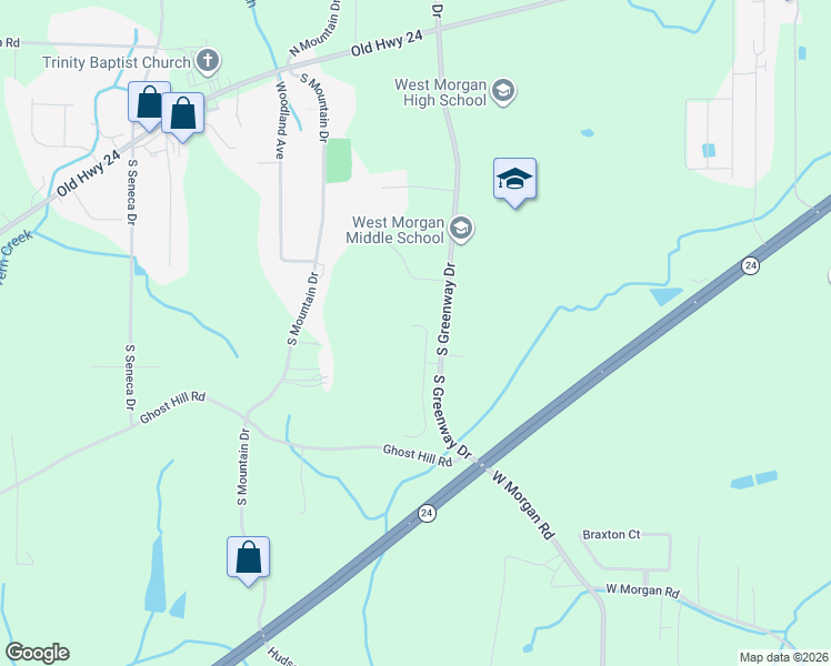 map of restaurants, bars, coffee shops, grocery stores, and more near Hawthorn Way in Trinity