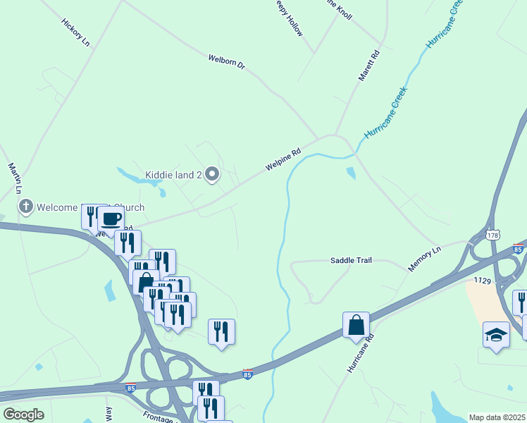 map of restaurants, bars, coffee shops, grocery stores, and more near 300 Welpine Road in Pendleton