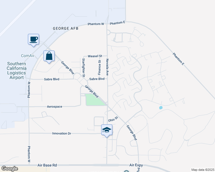 map of restaurants, bars, coffee shops, grocery stores, and more near Nevada Avenue in Victorville