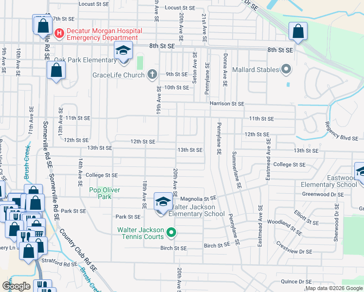 map of restaurants, bars, coffee shops, grocery stores, and more near 2003 12th Street Southeast in Decatur