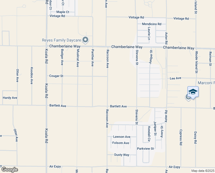 map of restaurants, bars, coffee shops, grocery stores, and more near Racoon Avenue in Adelanto