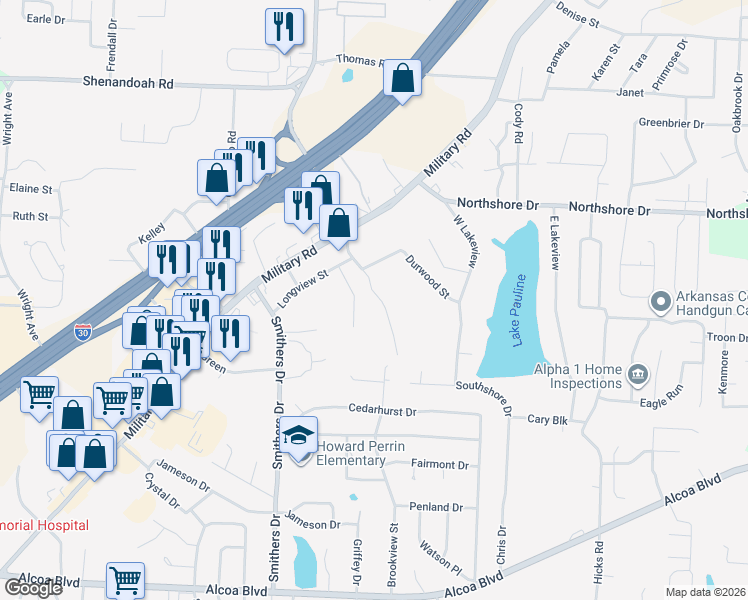 map of restaurants, bars, coffee shops, grocery stores, and more near 2018 Watts Road in Benton
