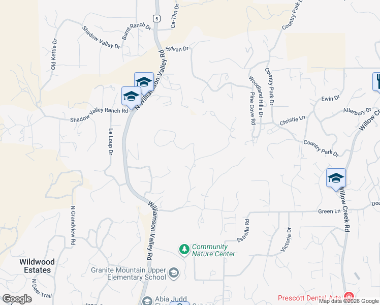 map of restaurants, bars, coffee shops, grocery stores, and more near 24 Pinnacle Road in Prescott