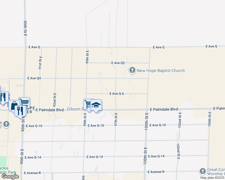 map of restaurants, bars, coffee shops, grocery stores, and more near 38509 97th Street East in Palmdale