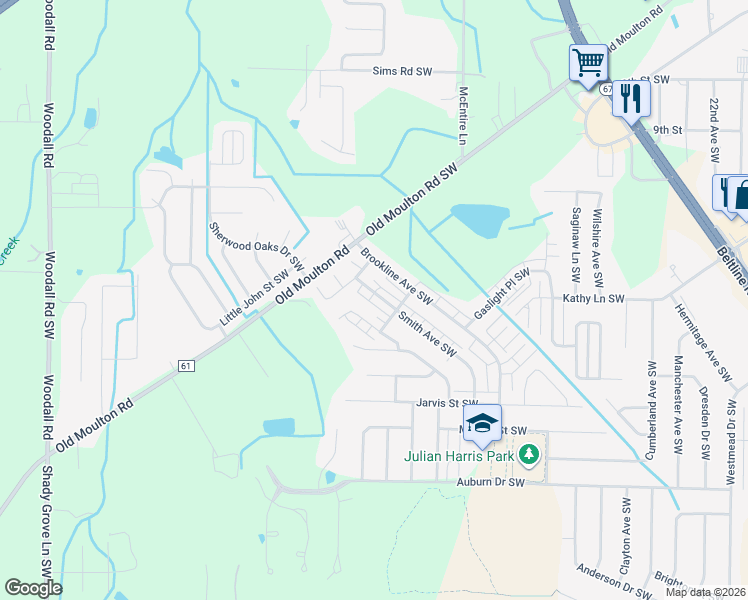 map of restaurants, bars, coffee shops, grocery stores, and more near 1213 Smith Avenue Southwest in Decatur